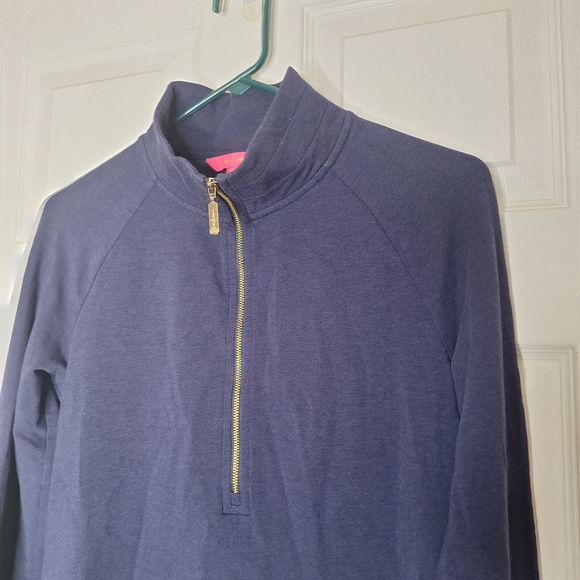 Lilly Pulitzer True Navy Blue Edgewater Popover Half Zip Long Sleeve Top Small - Picture 3 of 7